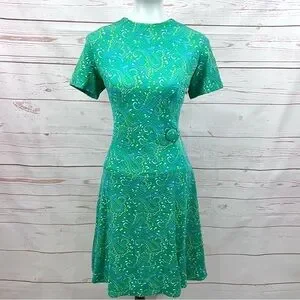 Vintage | Dresses | Vintage Retro Mid Century Mod Paisley Short Sleeve Drop  Waist Flare Dress | Poshmark